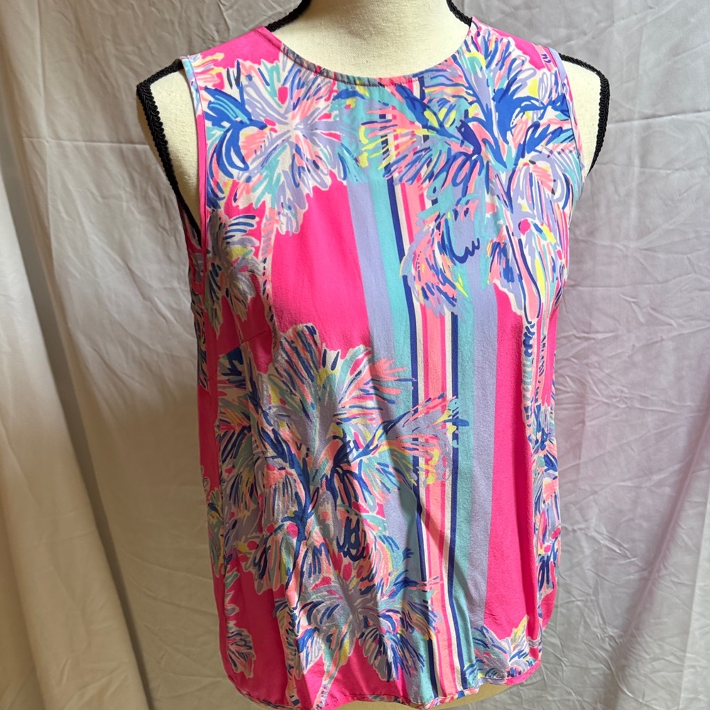 Lilly Pulitzer Vibrant Pink and Blue Floral Blouse
